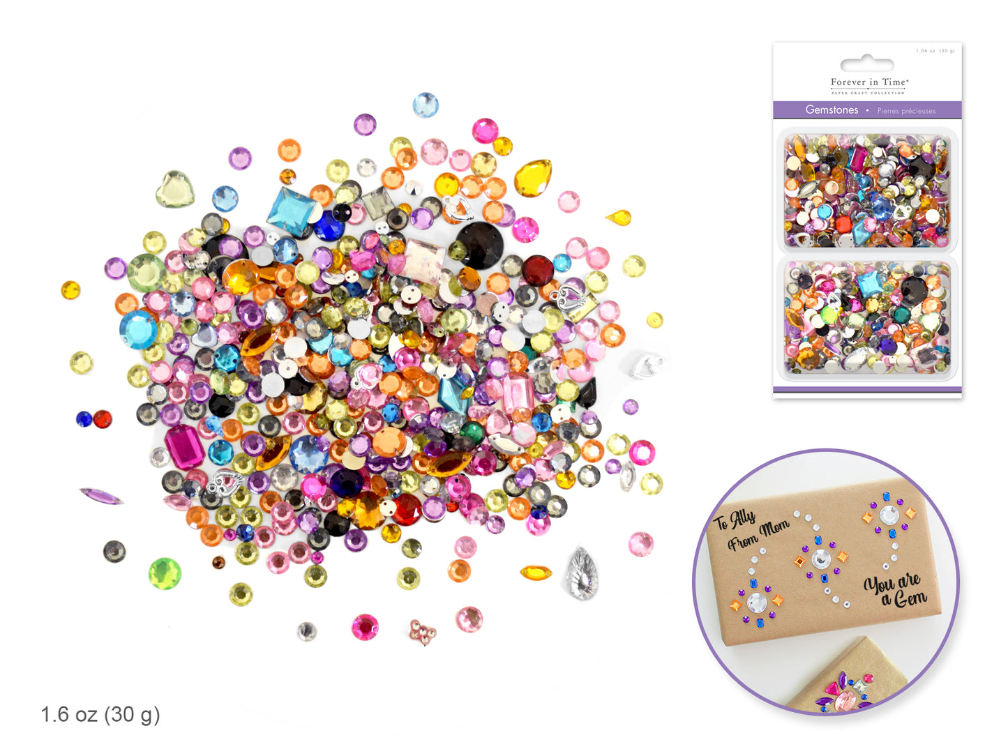 Paper Craft Embellishments: Gemstones Asst Shapes/Colors/Sizes 30g