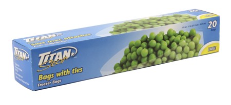 TITAN LARGE STORAGE FREEZER BAGS W/TIES 20 BAGS/PK
