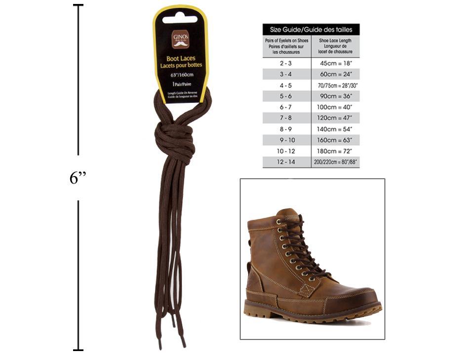Gino's 63" Boot Laces, Brown, H/C