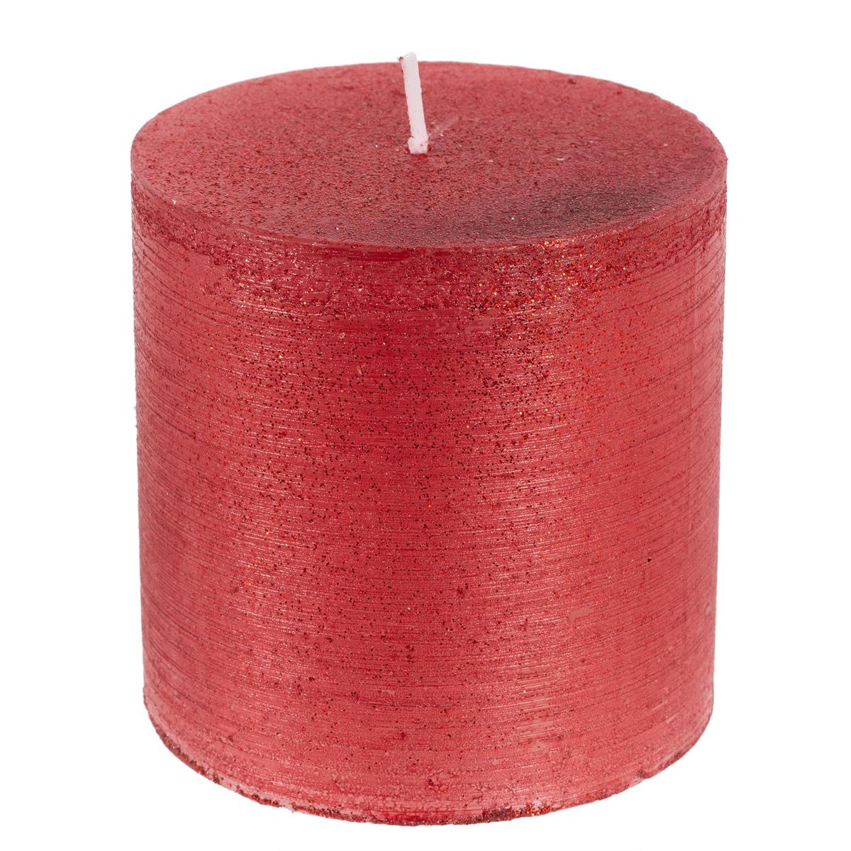 Enlighten 2.95"x2.95" Metallic Red Pillar Candle w/Glitter, label