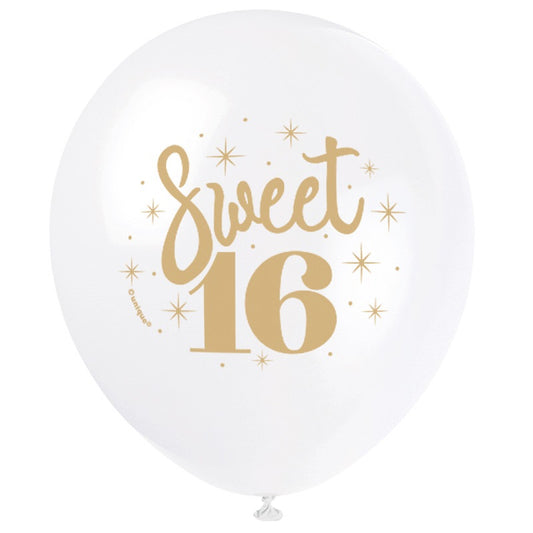 White Gold Sweet 16 12" Latex Balloons  8ct