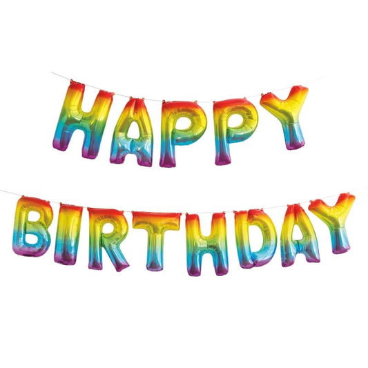 Rainbow "Happy Birthday" Foil 14" Letter Balloon Banner Kit
