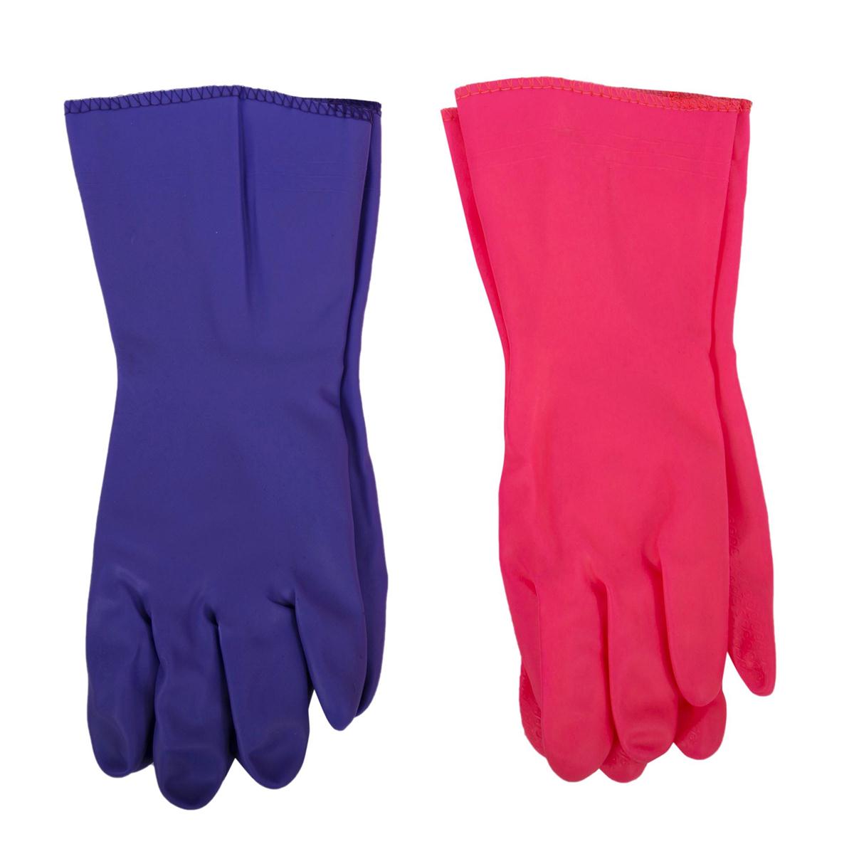 H.E. All Purpose Household Gloves, Header Card, 2/C, Blk & Pink (CS)