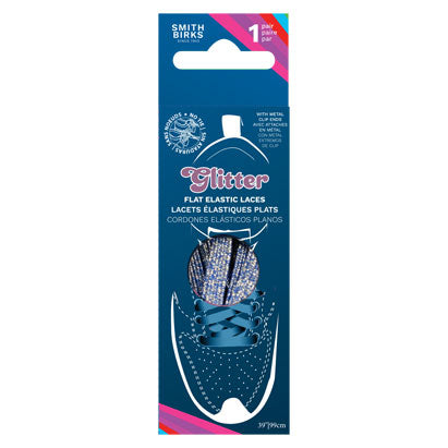 39" FLAT ELASTIC-NO TIE SHOE LACES-BLUE GLITTER