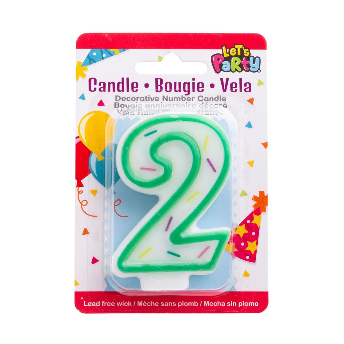 Let's Party, # 2 Numeral Candle, 3"H, b/c (A201502)