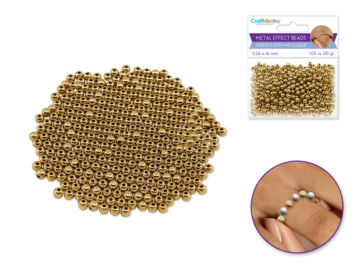 Metal Effect Beads: 6mm Luster Electroplated Round 30g B) Gold
