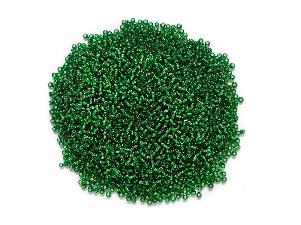 Glass Seed Beads: 12/0 Silverlined 60Gms E) Emerald