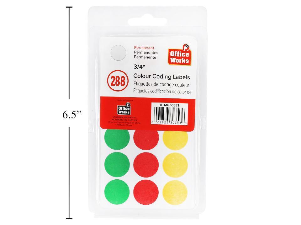 O.WKs.  Colour Coding Label,  288-pc., 3/4" Dia., clam pack