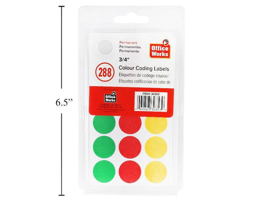 O.WKs.  Colour Coding Label,  288-pc., 3/4" Dia., clam pack