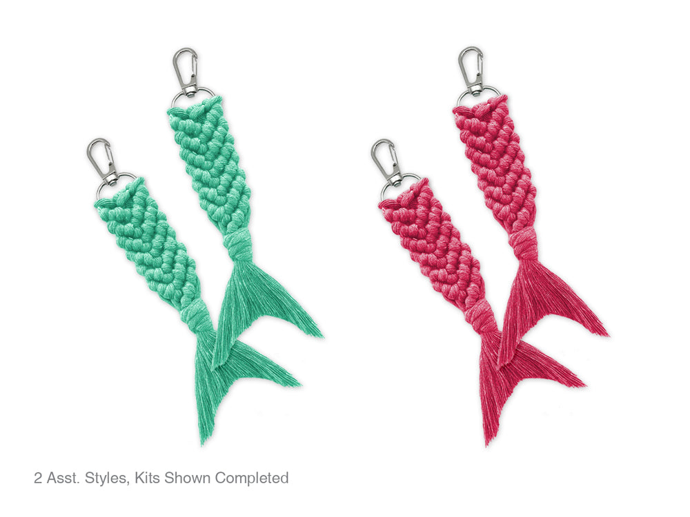 Needlecrafters: DIY Macramé Mermaid Keychain Kit w/Clasps~ Makes 2