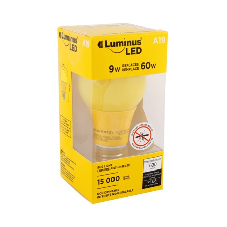 LUMINUS LED A19 BUG YELLOW LIGHT BULB 1/PK