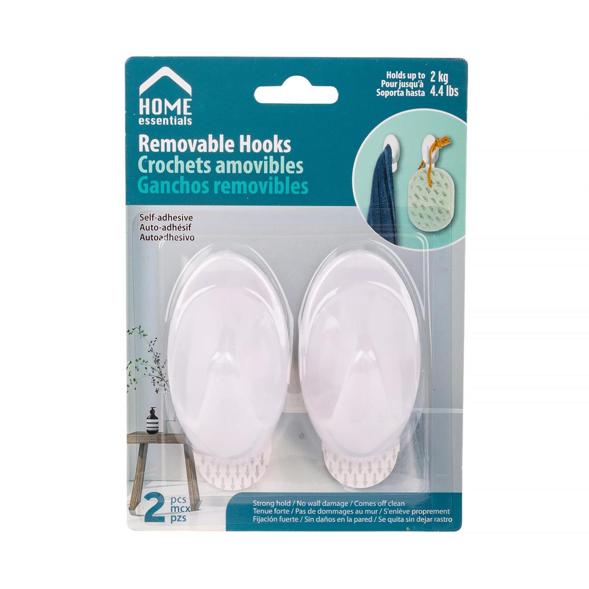 H.E. 2-PC Removable Hooks Self-adhesive. L:2.7"
