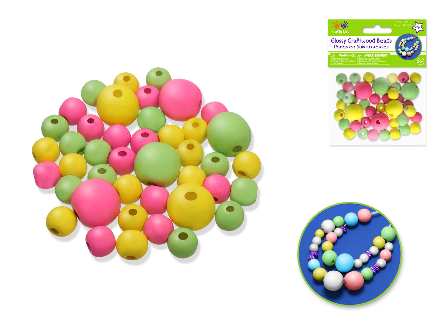 Craftwood: Glossy Round Beads Asst Color+Size 42pc D) Pastel Blend