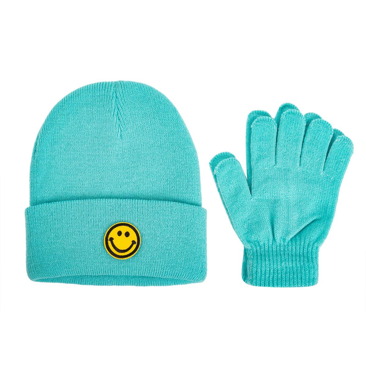 Nordic T. Girls Smiley Beanie & Glove Set, Brights, 3-6y, 3 col, ht