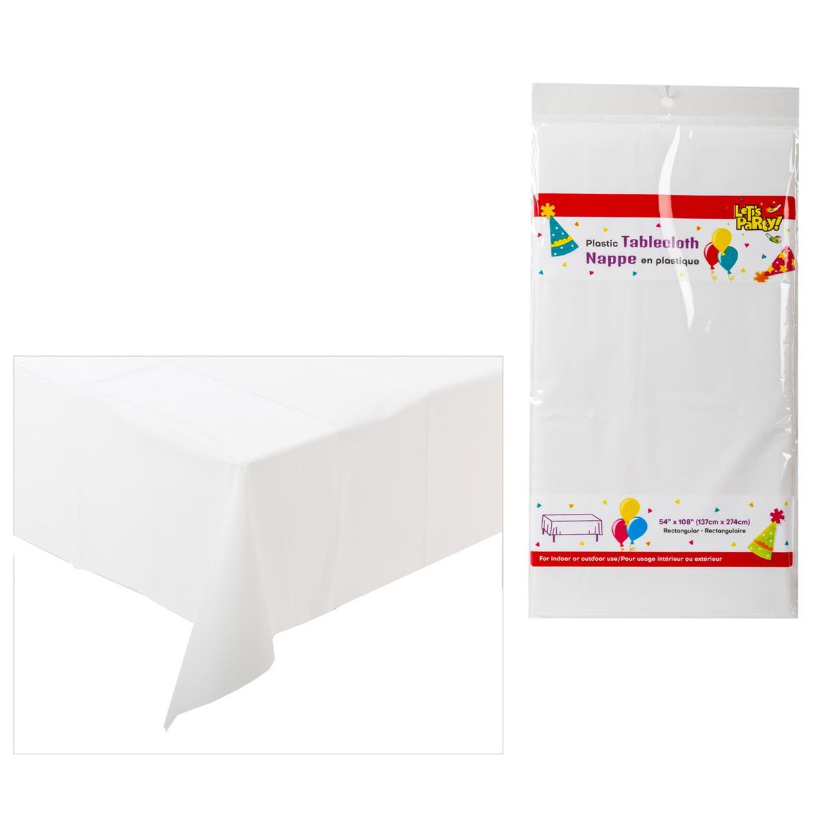Let's Party, White Plastic Tablecloth, 54"x108", Polybag