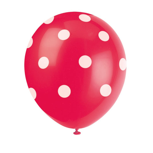 12" Latex Balloons  6ct - Ruby Red Dots