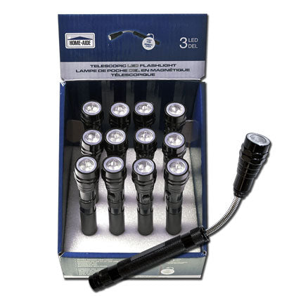 TELESCOPIC LED FLASHLIGHT MAGNETIC - 3 LED (12PCS