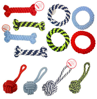 ROPE TOYS - 3 ASST. (BONE, RING, HANDLE BALL)