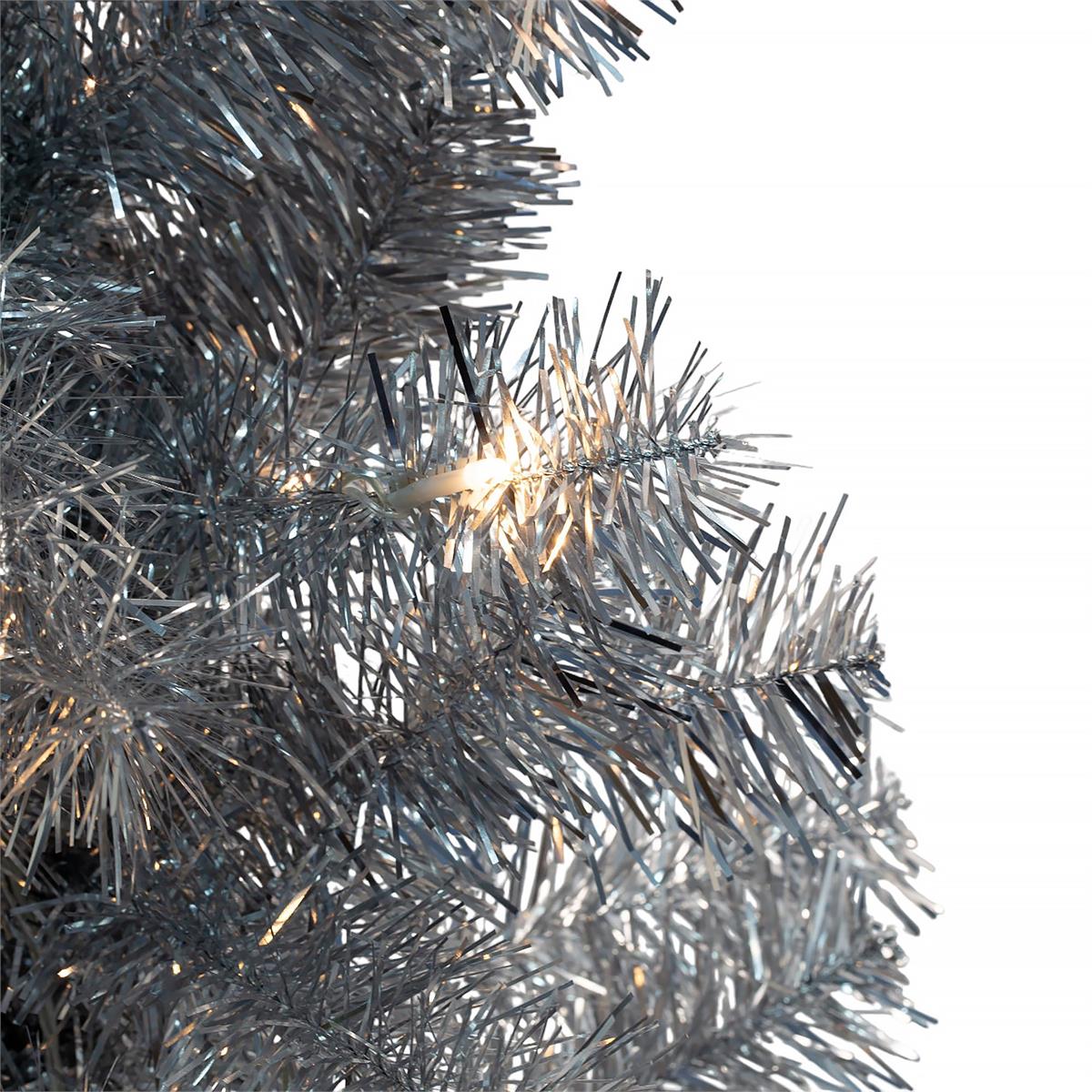 Deco N. 4ft 120 Tips Tinsel Xmas Tree, 70 LED, Silver, ETL