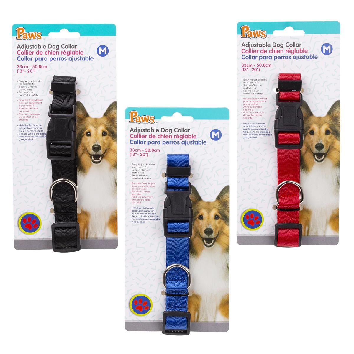PAWS Adjustable Dog Collar (M), 3C, t.o.c.