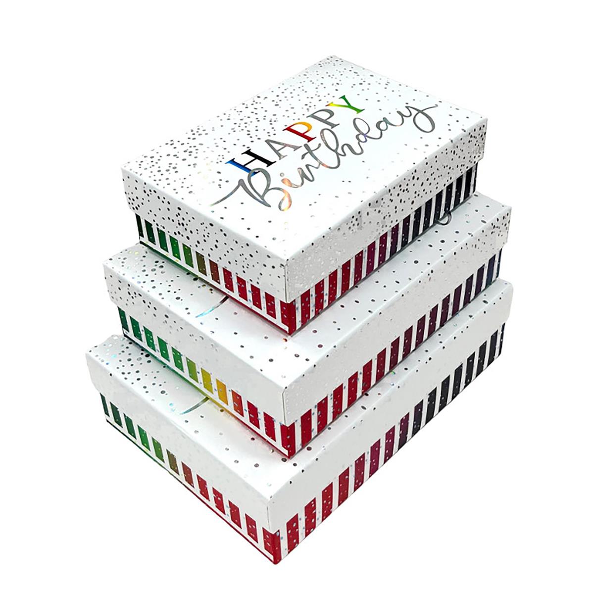 Paper T. Set/3 Bday Rect. Gift Boxes, Matte/HS, 157/1200GSM, UPC