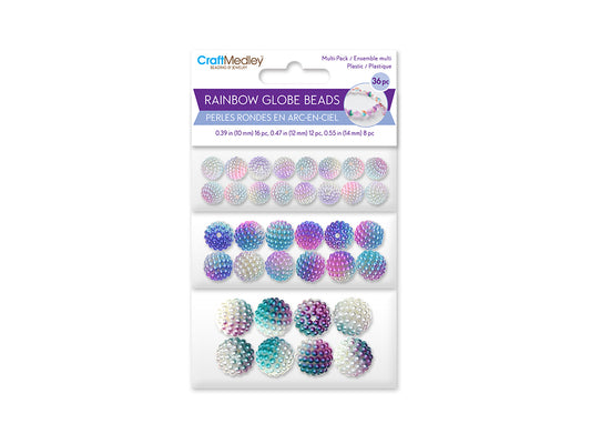 Plastic Beads: 10+12+14mm Globe Rainbow Micro-Bead Multi-Packs 36pc A) Asst #1