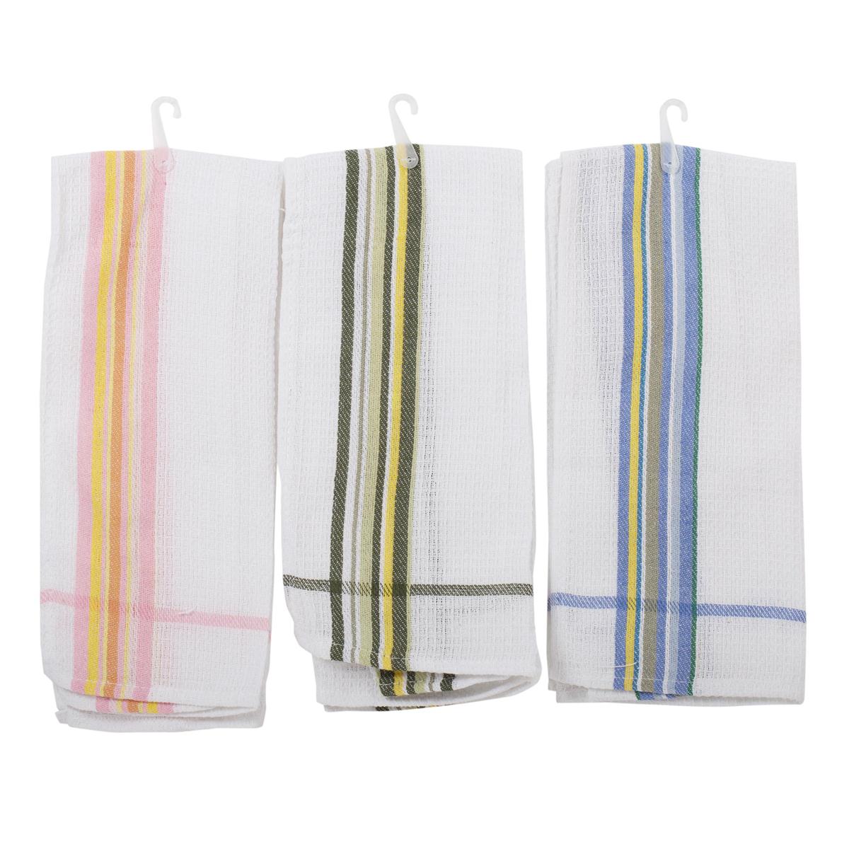 Luciano  15x25" Striped Waffle Tea Towel, 3 cols., 50g