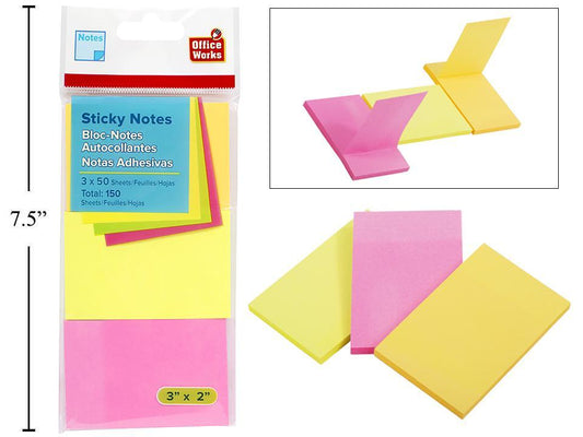 O.WKs. 50-sheet Sticky Notes,  3-pack 76x50mm, Neon Col., pbh