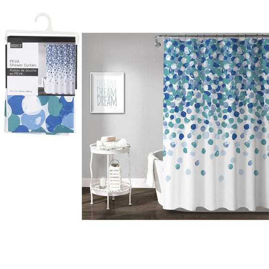 Bodico, PEVA Shower Curtain, Aqua Dot,70x72", hanger w header