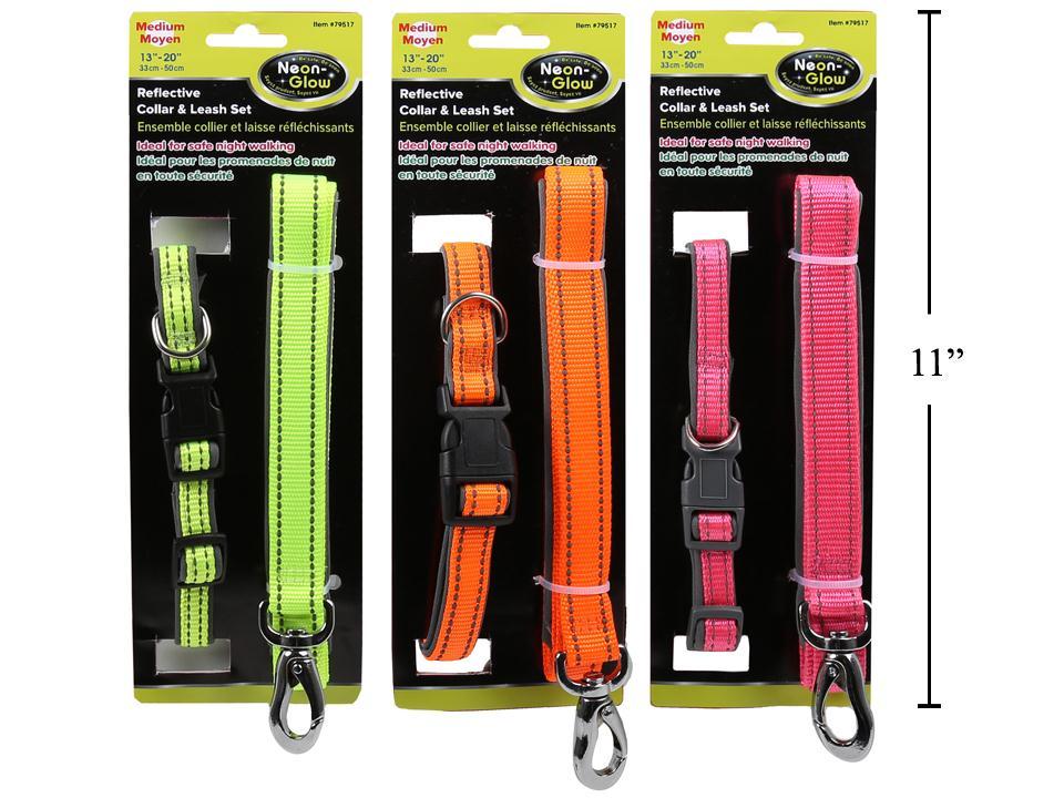 Reflective Dog Collar & Leash Set - 1pc - Adjustable (13"-20")