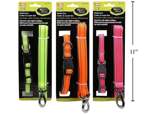 Reflective Dog Collar & Leash Set - 1pc - Adjustable (13"-20")