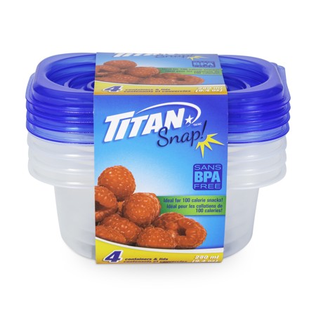 TITAN SNAP SMALL RECTANGULAR FOOD CONTAINER 280ML 4/PK