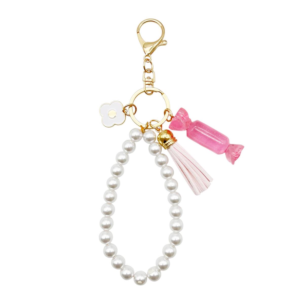Bodico, Pearl Bag Charm w Enamel Flower and Tassel, hc