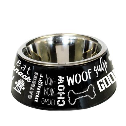 Pet Bowl-Melamine & Stainless Woof Design-XL