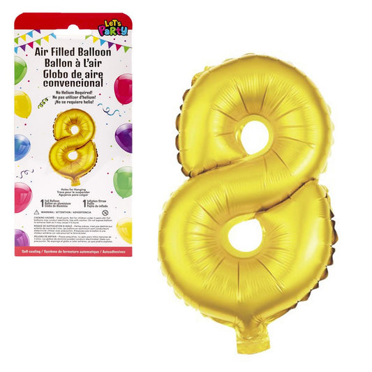 Let's Party "8" Gold Air Filled Balloon,14"