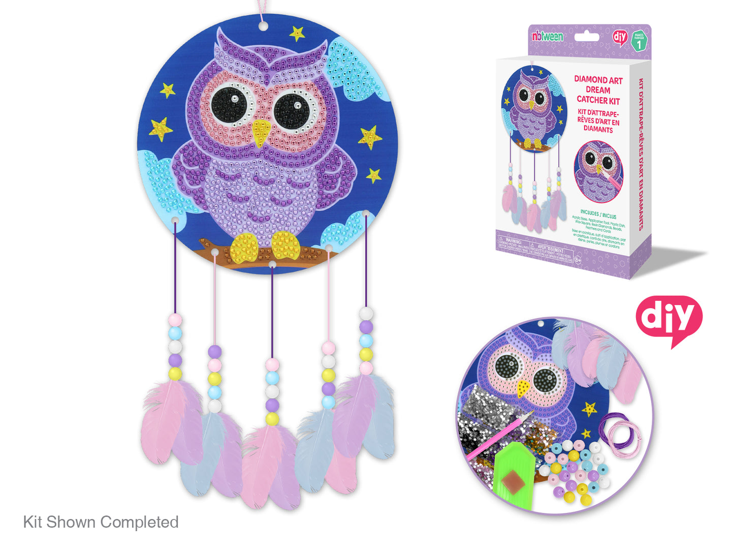 Craft Medley Kit: DIY Diamond Painting Dream Catcher Kit A) Night Owl