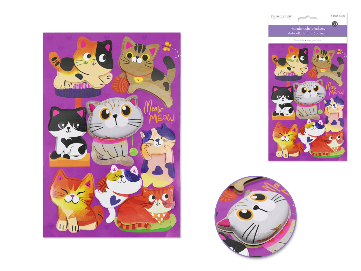 Handmade Sticker: 4.9"x7.3" 3D Big Puffy C) Meow