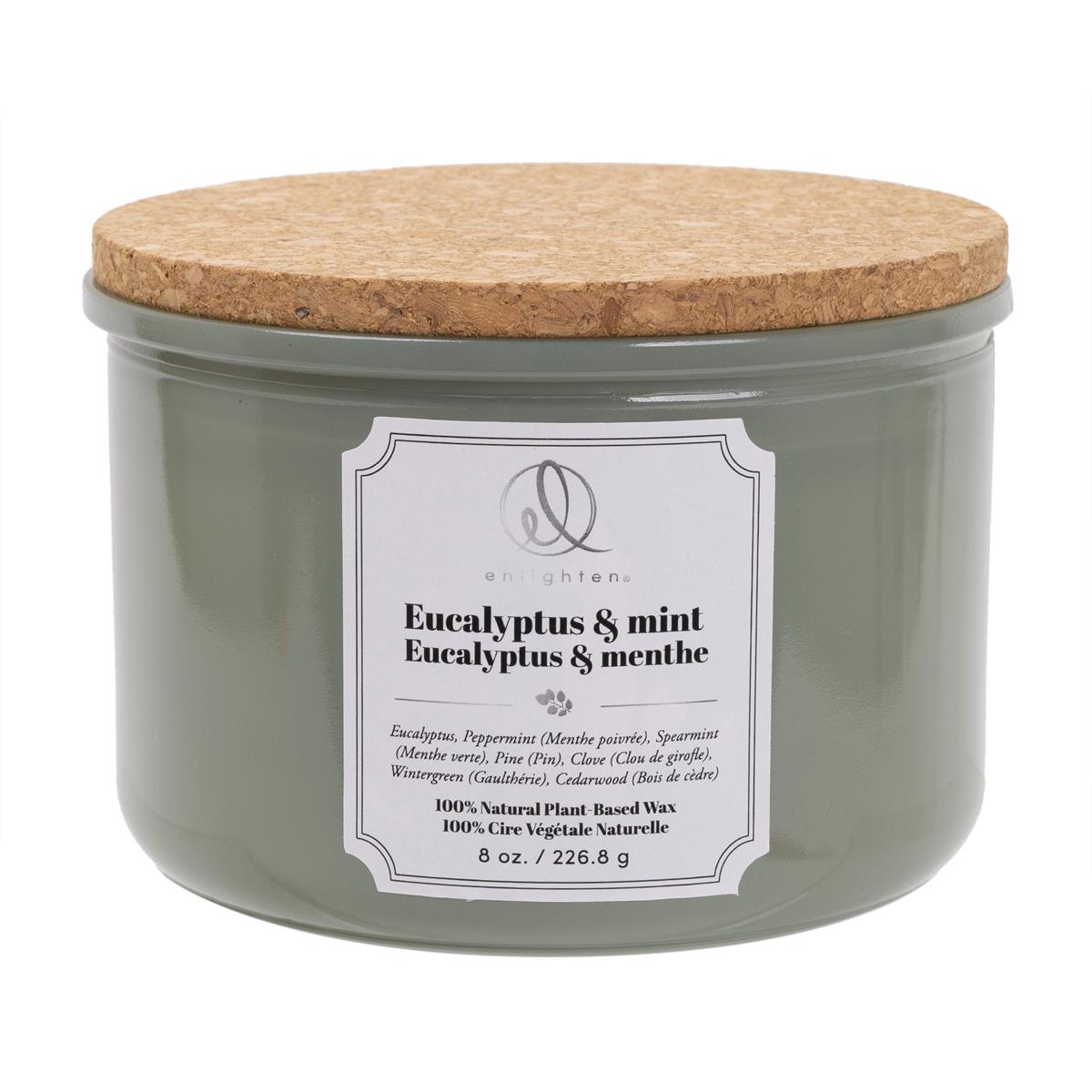 Enlighten Scented Candle w/Wood Lid, 3-wick, Eucalyptus + Mint, 426g