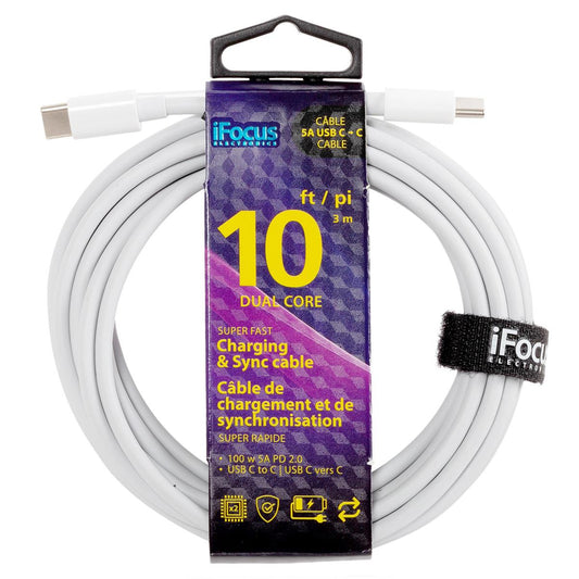 iFocus 10ft 5A Super Fast USB C - C PD Charging Cable, Dual core