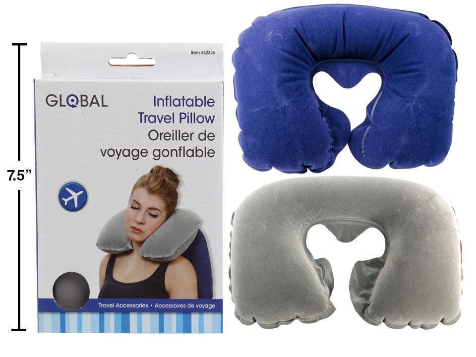 Global. 18"x11" Flocked Travel  Pillow, 2 col., color box