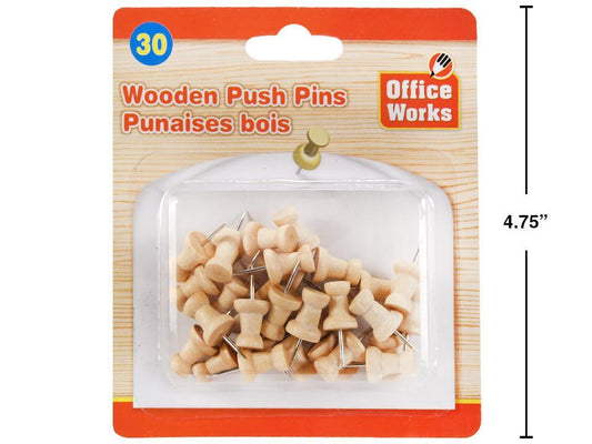 O.WKs. 30-Pc Wood Push Pin, b/c