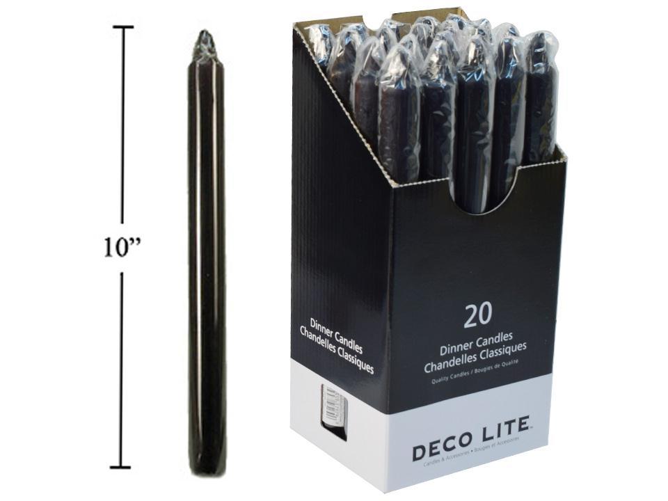 Deco Lite 10" Dinner Candle, Black, 20/dsp, cello wrapped