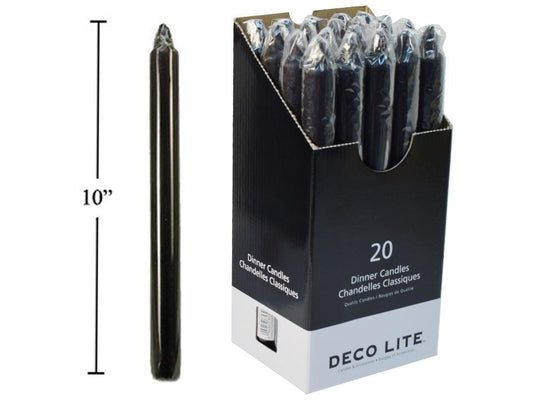Deco Lite 10" Dinner Candle, Black, 20/dsp, cello wrapped