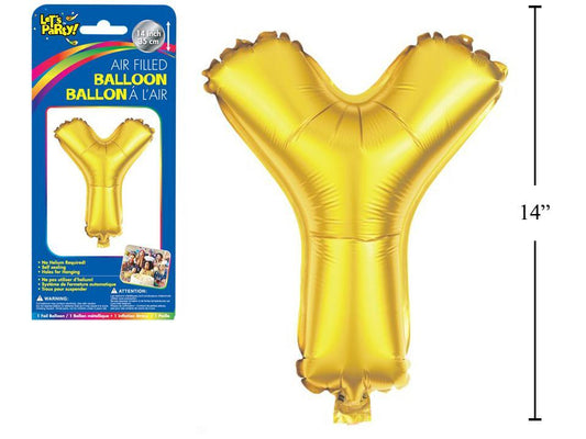 Let's Party "Y" Gold Air Filled Balloon,14"