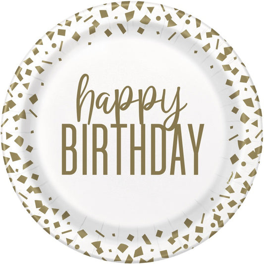 Confetti Gold Birthday Round 9" Dinner Plates  8ct