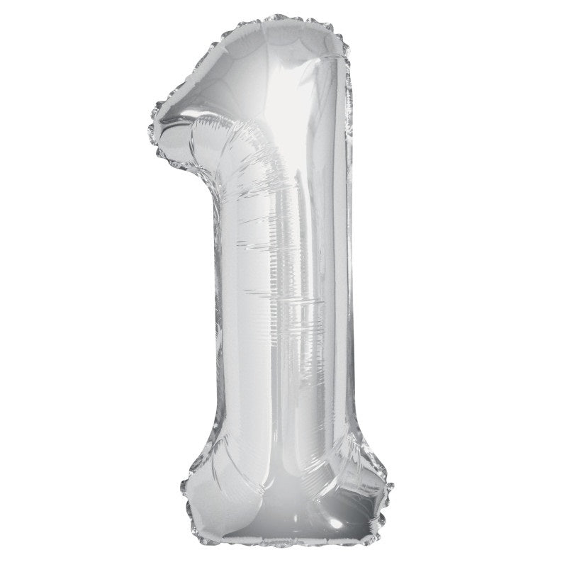 Silver Number 1 Shaped Foil Balloon 34"  Packaged