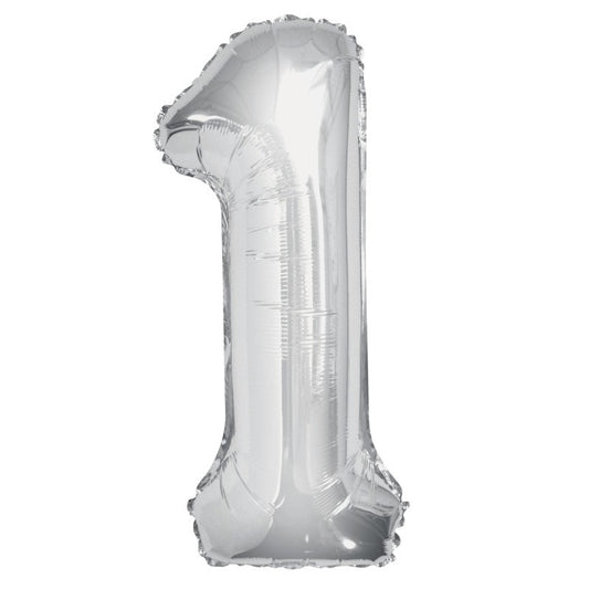 Helium filled - Silver Number 1 Shaped 34" Foil Balloon