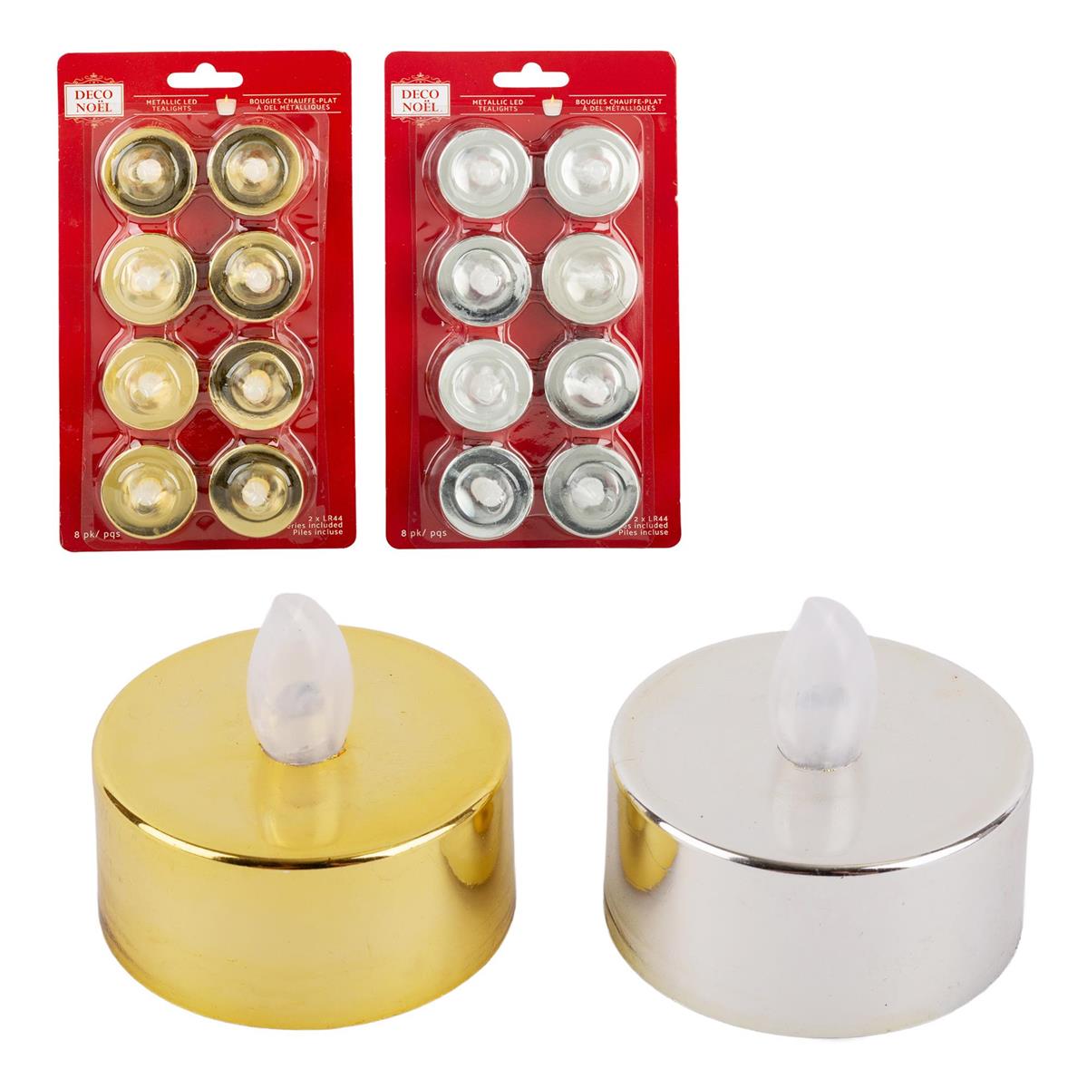 Deco L. 8PK Metallic LED Tealights, 2/C (Silver/Gold), Batteries included (AG03), blistercard