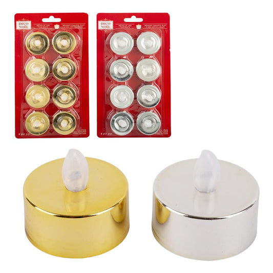 Deco L. 8PK Metallic LED Tealights, 2/C (Silver/Gold), Batteries included (AG03), blistercard