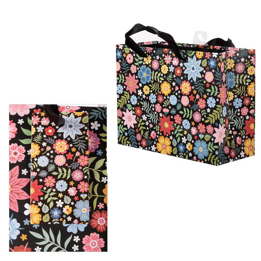 Paper T. Gift Bag, Medium Horiztonal, Floral, Matte 157GSM, Tag +j-hook